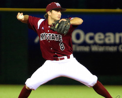 New Mexico State's INF Dan Kennon (8) throws to first base during the NCAA Baseball game between the Hawaii Rainbow Warriors and the New Mexico State Aggies on Saturday, Mar. 21st, 2015 at the Les Murakami Stadium in Honolulu, HI. (Photo by Andrew Lee / HMSWIRE)