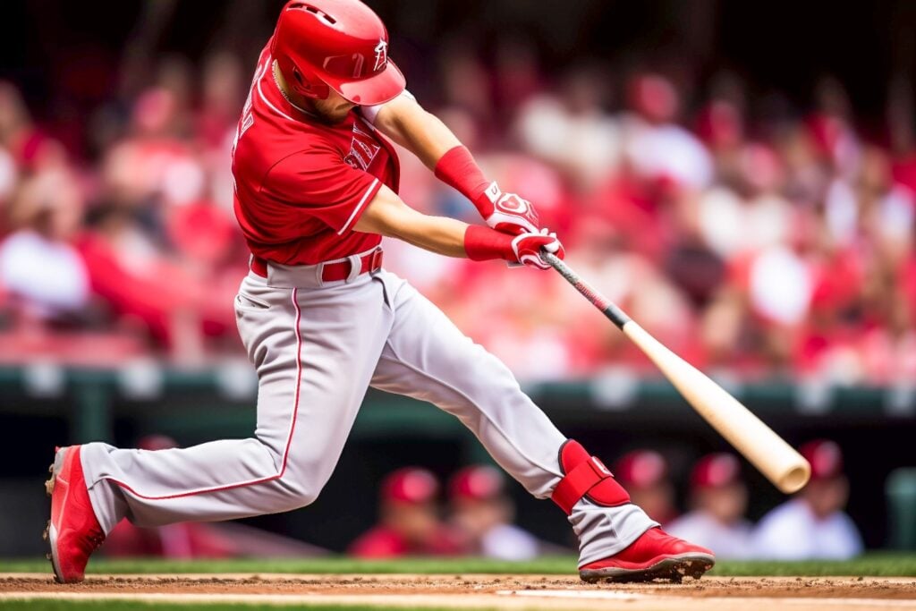 Baseball player hitting a ball